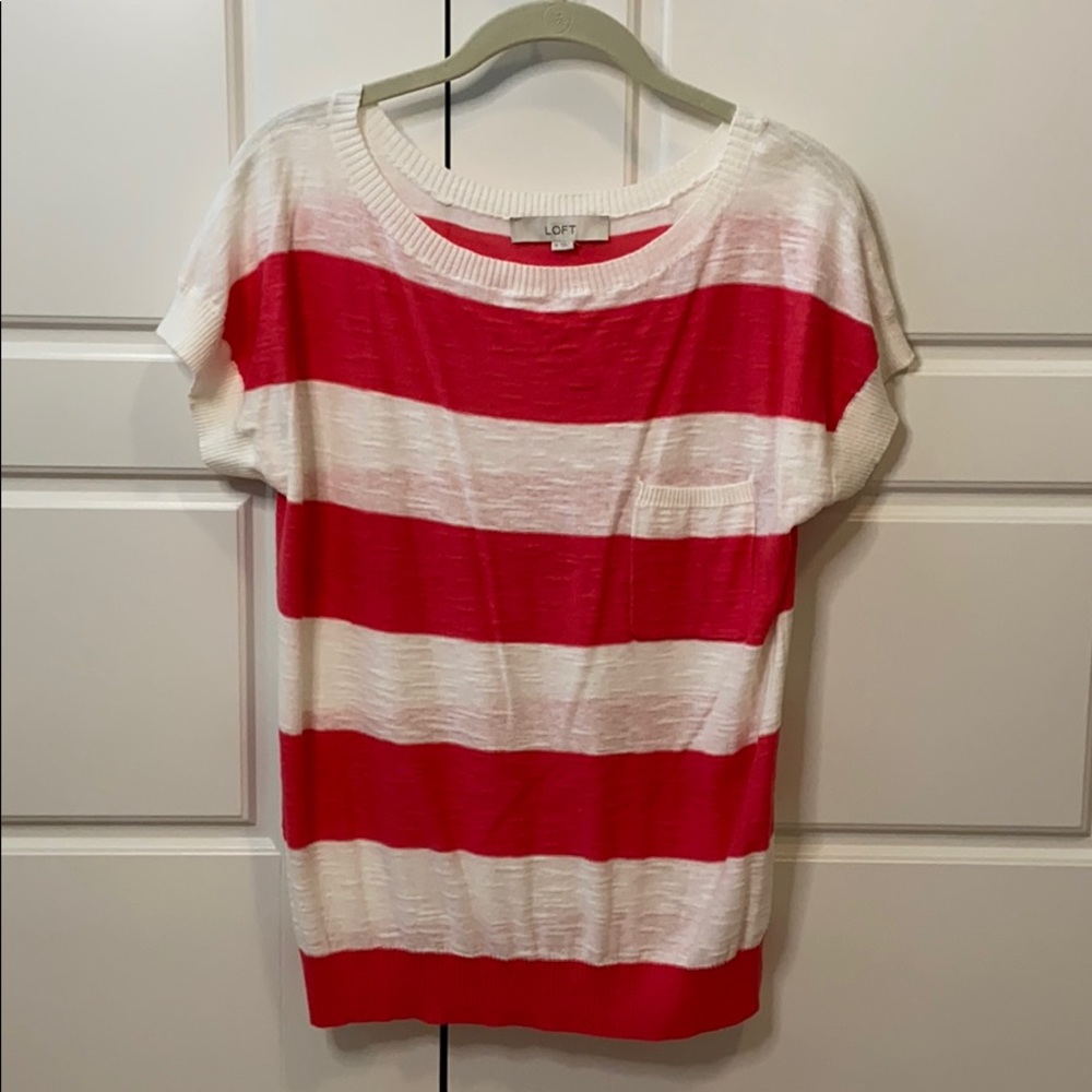 Loft pink and white short sleeve sweater NWT